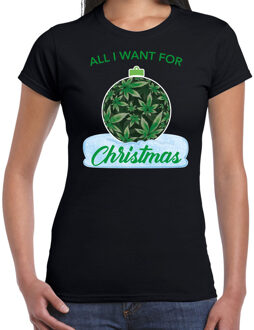 Bellatio Decorations Wiet Kerstbal shirt / Kerst t-shirt All i want for Christmas zwart voor dames - Kerstkleding / Christmas outfit 2XL