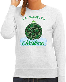 Bellatio Decorations Wiet Kerstbal sweater / foute Kersttrui All i want for Christmas grijs voor dames - Kerstkleding / Christmas outfit 2XL