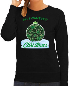 Bellatio Decorations Wiet Kerstbal sweater / foute Kersttrui All i want for Christmas zwart voor dames - Kerstkleding / Christmas outfit 2XL