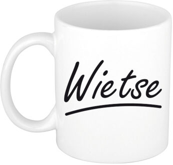 Bellatio Decorations Wietse Naam koffiemok - beker - met sierlijke letters - wit - 300 ml - Cadeau - Heren