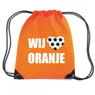 Bellatio Decorations Wij houden van oranje voetbal rugzakje / sporttas met rijgkoord oranje