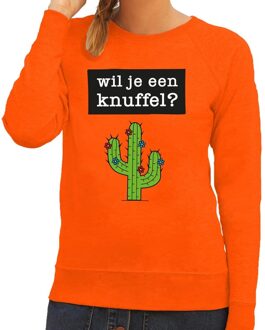 Bellatio Decorations Wil je een Knuffel fun sweater oranje voor dames 2XL - Feesttruien