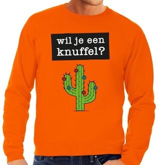 Bellatio Decorations Wil je een Knuffel fun sweater oranje voor heren 2XL - Feesttruien