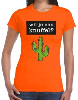Bellatio Decorations Wil je een Knuffel fun t-shirt oranje voor dames 2XL - Feestshirts