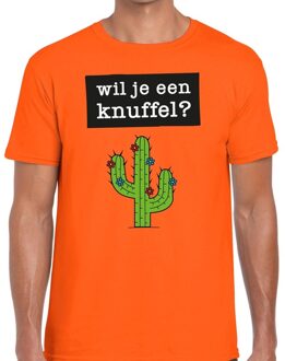 Bellatio Decorations Wil je een Knuffel fun t-shirt oranje voor heren XL - Feestshirts