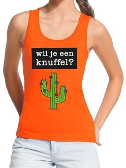 Bellatio Decorations Wil je een Knuffel fun tanktop / mouwloos shirt oranje voor dames L - Feestshirts