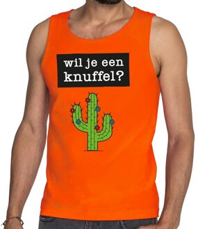 Bellatio Decorations Wil je een Knuffel fun tanktop / mouwloos shirt oranje voor heren 2XL - Feestshirts