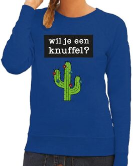 Bellatio Decorations Wil je een Knuffel tekst sweater blauw voor dames