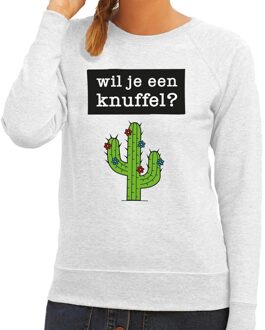 Bellatio Decorations Wil je een Knuffel tekst sweater grijs voor dames 2XL