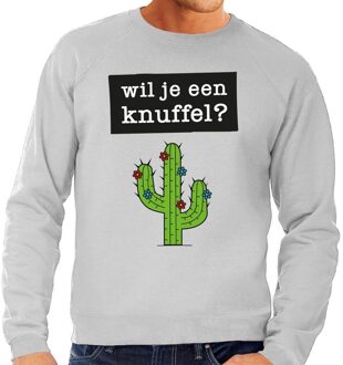 Bellatio Decorations Wil je een Knuffel tekst sweater grijs voor heren 2XL