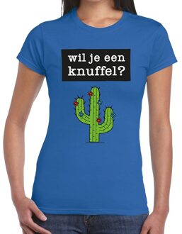 Bellatio Decorations Wil je een Knuffel tekst t-shirt blauw dames M