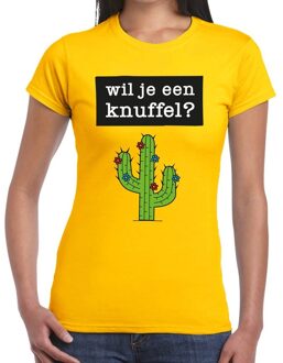 Bellatio Decorations Wil je een knuffel tekst t-shirt geel dames M