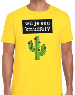 Bellatio Decorations Wil je een knuffel tekst t-shirt geel heren