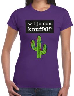 Bellatio Decorations Wil je een knuffel tekst t-shirt paars dames S
