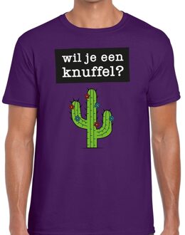 Bellatio Decorations Wil je een knuffel tekst t-shirt paars heren