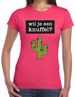 Bellatio Decorations Wil je een Knuffel tekst t-shirt roze dames