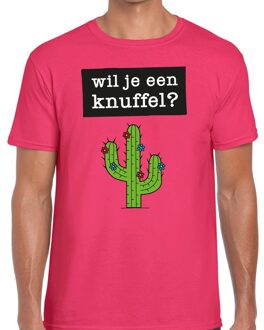 Bellatio Decorations Wil je een knuffel tekst t-shirt roze heren L