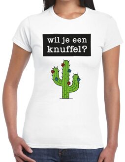 Bellatio Decorations Wil je een knuffel tekst t-shirt wit dames XL