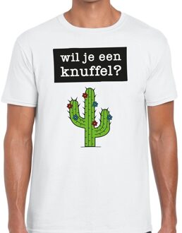Bellatio Decorations Wil je een knuffel tekst t-shirt wit heren