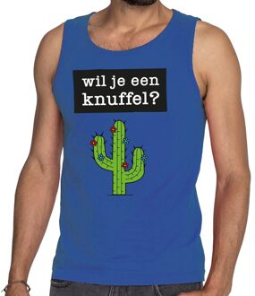 Bellatio Decorations Wil je een Knuffel tekst tanktop / mouwloos shirt blauw 2XL