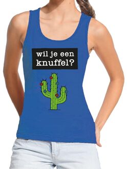 Bellatio Decorations Wil je een Knuffel tekst tanktop / mouwloos shirt blauw dames L