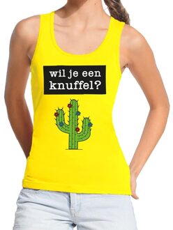 Bellatio Decorations Wil je een Knuffel tekst tanktop / mouwloos shirt geel dames 2XL