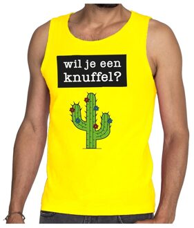 Bellatio Decorations Wil je een Knuffel tekst tanktop / mouwloos shirt geel heren 2XL