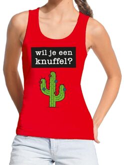 Bellatio Decorations Wil je een Knuffel tekst tanktop / mouwloos shirt rood dames L