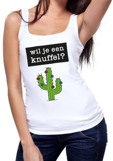 Bellatio Decorations Wil je een Knuffel tekst tanktop / mouwloos shirt wit dames L