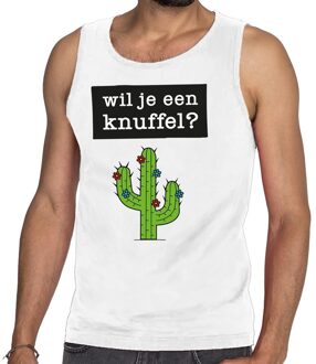 Bellatio Decorations Wil je een Knuffel tekst tanktop / mouwloos shirt wit heren 2XL