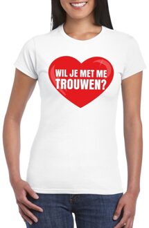 Bellatio Decorations Wil je met me trouwen shirt voor huwelijksaanzoek wit dames L - Feestshirts