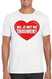 Bellatio Decorations Wil je met me trouwen shirt voor huwelijksaanzoek wit heren 2XL - Feestshirts