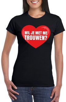 Bellatio Decorations Wil je met me trouwen shirt voor huwelijksaanzoek zwart dames L - Feestshirts