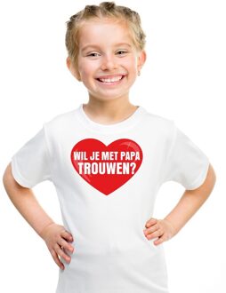 Bellatio Decorations Wil je met papa trouwen shirt voor huwelijksaanzoek wit jongens en meisjes L (146-152) - Feestshirts