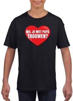 Bellatio Decorations Wil je met papa trouwen shirt voor huwelijksaanzoek zwart jongens en meisjes L (146-152) - Feestshirts