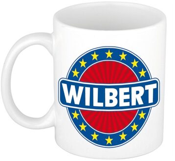 Bellatio Decorations Wilbert voornaam koffiemok - beker - wit/blauw - 300 ml - Cadeau - Heren - Collega - Vaderdag Multi