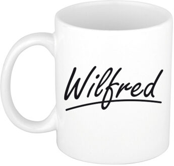 Bellatio Decorations Wilfred Naam koffiemok - beker - met sierlijke letters - wit - 300 ml - Cadeau - Heren