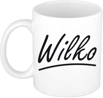Bellatio Decorations Wilko Naam koffiemok - beker - met sierlijke letters - wit - 300 ml - Cadeau - Heren