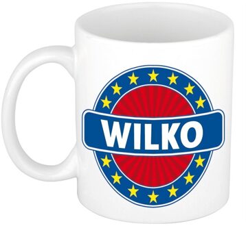 Bellatio Decorations Wilko voornaam koffiemok - beker - wit/blauw - 300 ml - Cadeau - Heren - Collega - Vaderdag