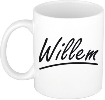 Bellatio Decorations Willem Naam koffiemok - beker - met sierlijke letters - wit - 300 ml - Cadeau - Heren