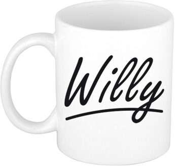 Bellatio Decorations Willy Naam koffiemok - beker - met sierlijke letters - wit - 300 ml - Cadeau - Heren