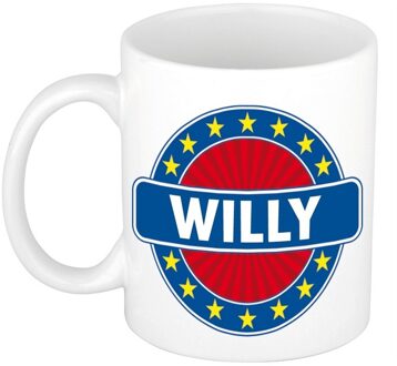 Bellatio Decorations Willy voornaam koffiemok - beker - wit/blauw - 300 ml - Cadeau - Heren - Collega - Vaderdag