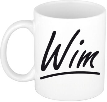 Bellatio Decorations Wim Naam koffiemok - beker - met sierlijke letters - wit - 300 ml - Cadeau - Heren