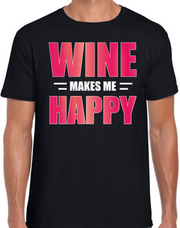 Bellatio Decorations Wine makes me happy / Wijn maakt me gelukkig drank t-shirt zwart voor heren - wijn drink shirt - themafeest / wijnproeverij outfit 2XL