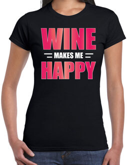 Bellatio Decorations Wine makes me happy / Wijn maakt me vrolijk drank t-shirt zwart voor dames - wijn drink shirt - themafeest / wijnproeverij outfit L