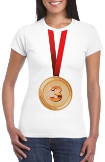 Bellatio Decorations Winnaar bronzen medaille shirt wit dames XS - Feestshirts