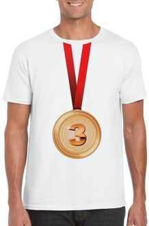 Bellatio Decorations Winnaar bronzen medaille shirt wit heren L - Feestshirts