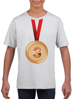 Bellatio Decorations Winnaar bronzen medaille shirt wit kinderen XS (110-116) - Feestshirts