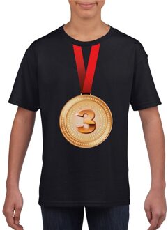 Bellatio Decorations Winnaar bronzen medaille shirt zwart kinderen L (146-152) - Feestshirts