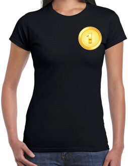 Bellatio Decorations Winnaar gouden medaille shirt Kampioen zwart dames XS